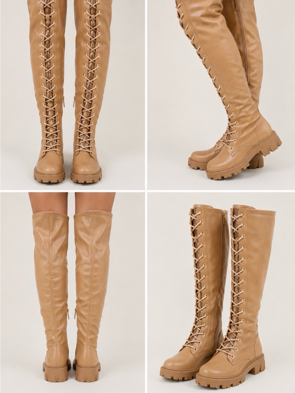 Cape Robbin Tan Lace-Up Over-the-Knee Chunky Sole Boots
